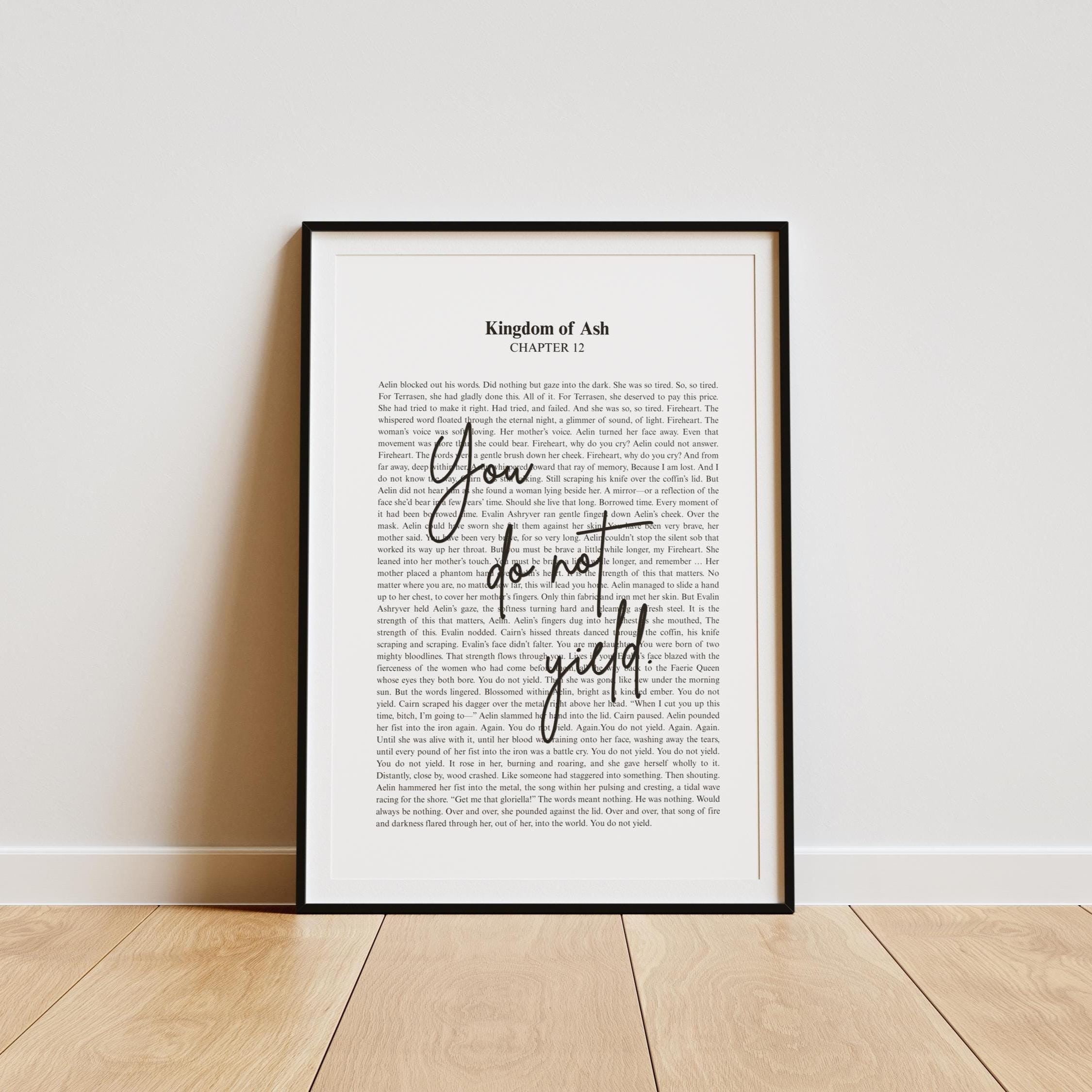 You do not yield, Throne of Glass Poster, Aelin Galathynius, Sarah J Maas Quote, Minimalistic Bookish Quote Print Art, Kingdom of Ash VLRP42
