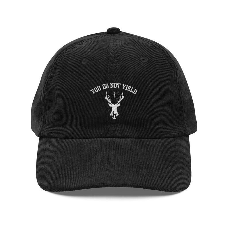 You Do Not Yield Corduroy Dad Hat, Throne of Glass Inspired Embroidered Cap, Bookish Fantasy Gift for Readers VLRH24