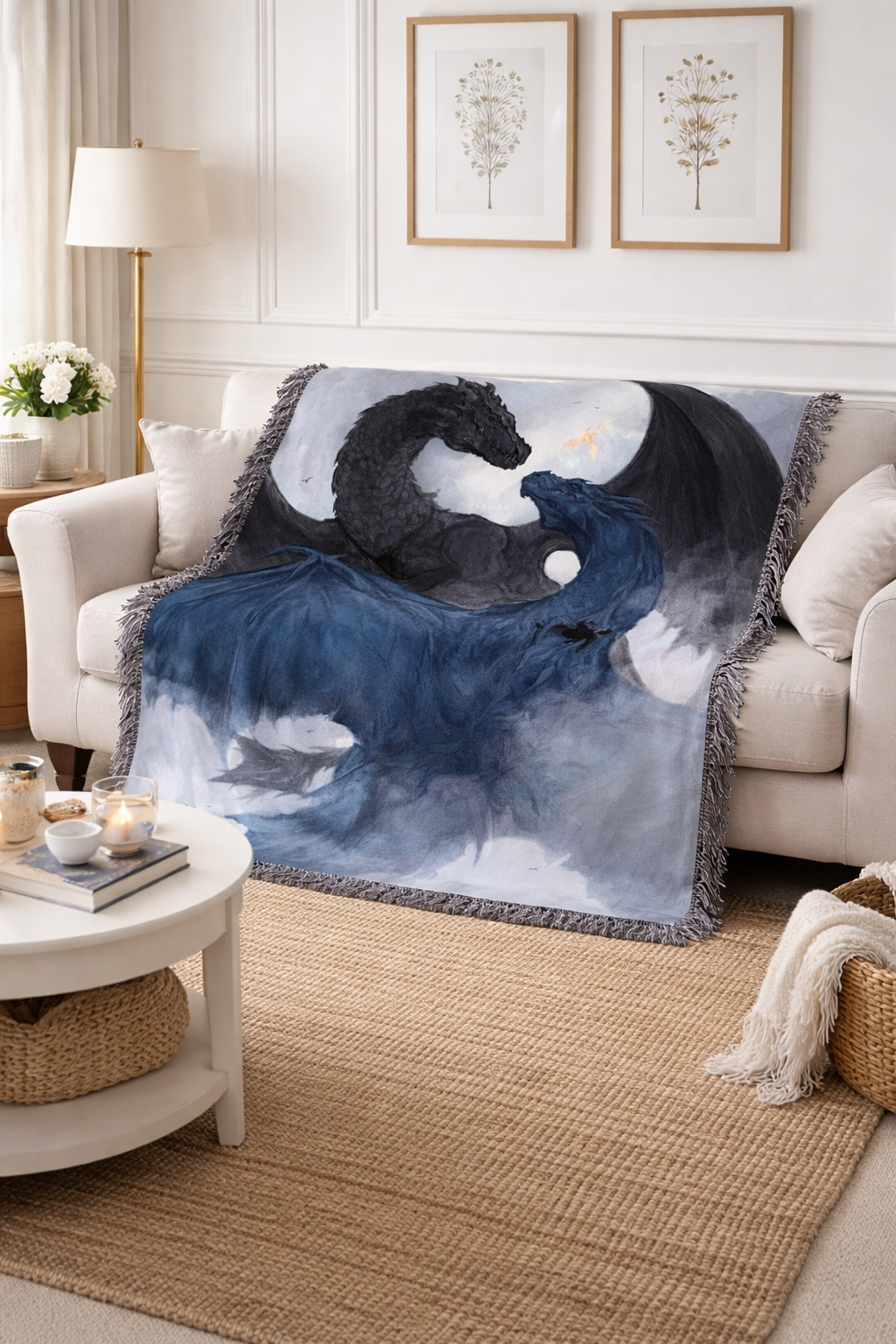 Fourth Wing Inspired Woven Blanket, Tairn and Andarna Dragon Throw, Fantasy Bookish Home Decor, Gift for Romantasy Readers BKVLR18