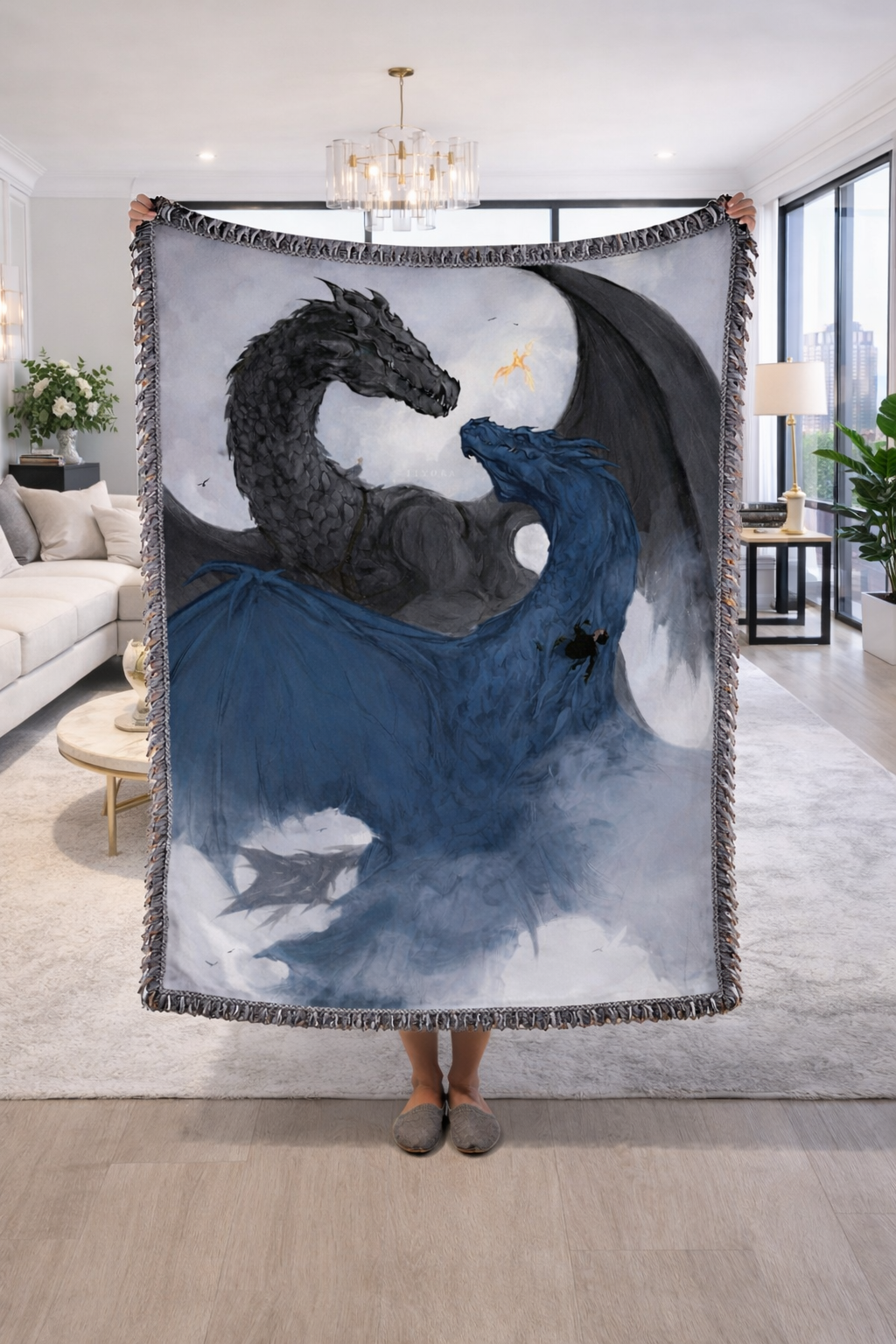 Fourth Wing Inspired Woven Blanket, Tairn and Andarna Dragon Throw, Fantasy Bookish Home Decor, Gift for Romantasy Readers BKVLR18