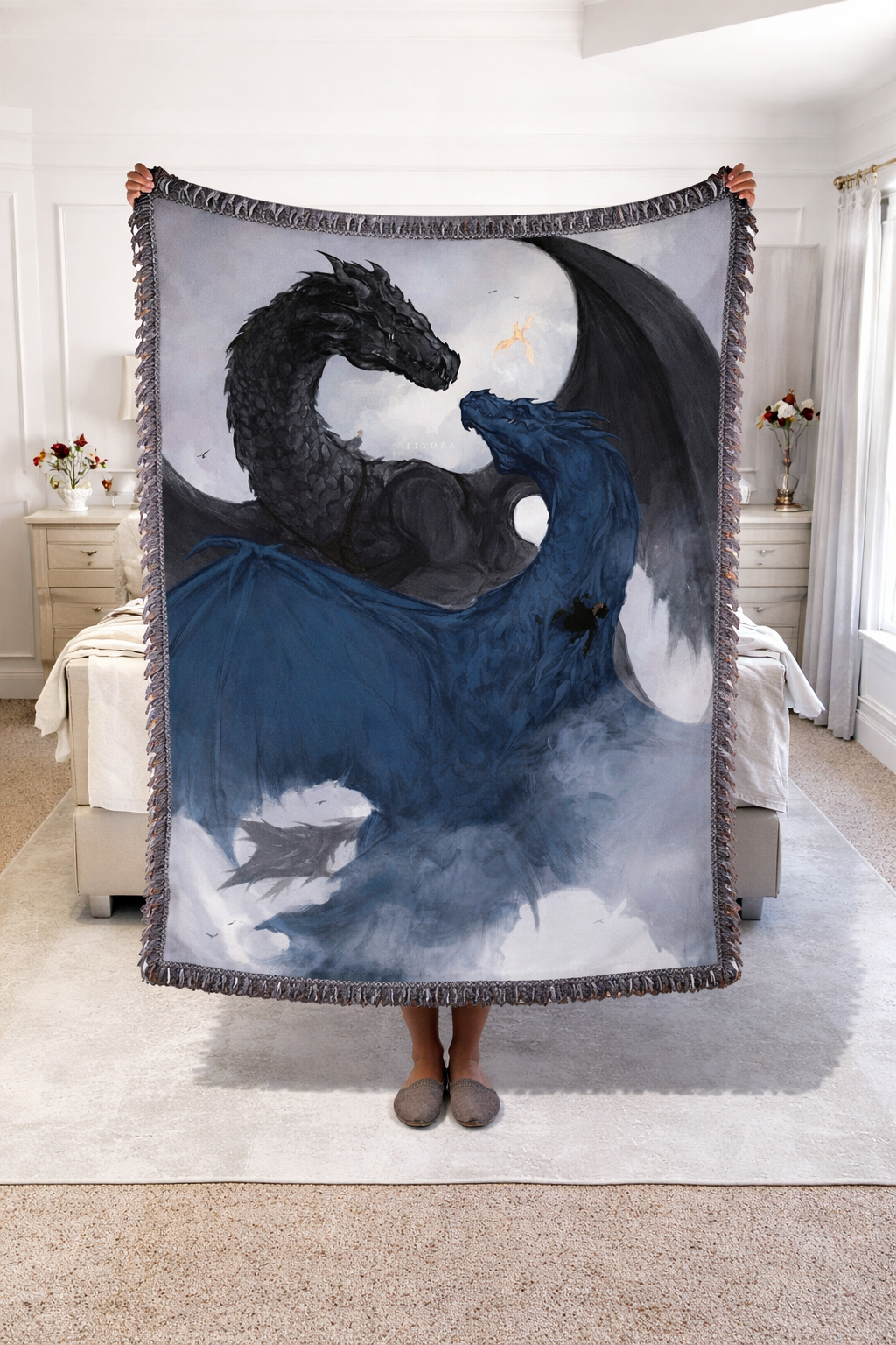 Fourth Wing Inspired Woven Blanket, Tairn and Andarna Dragon Throw, Fantasy Bookish Home Decor, Gift for Romantasy Readers BKVLR18