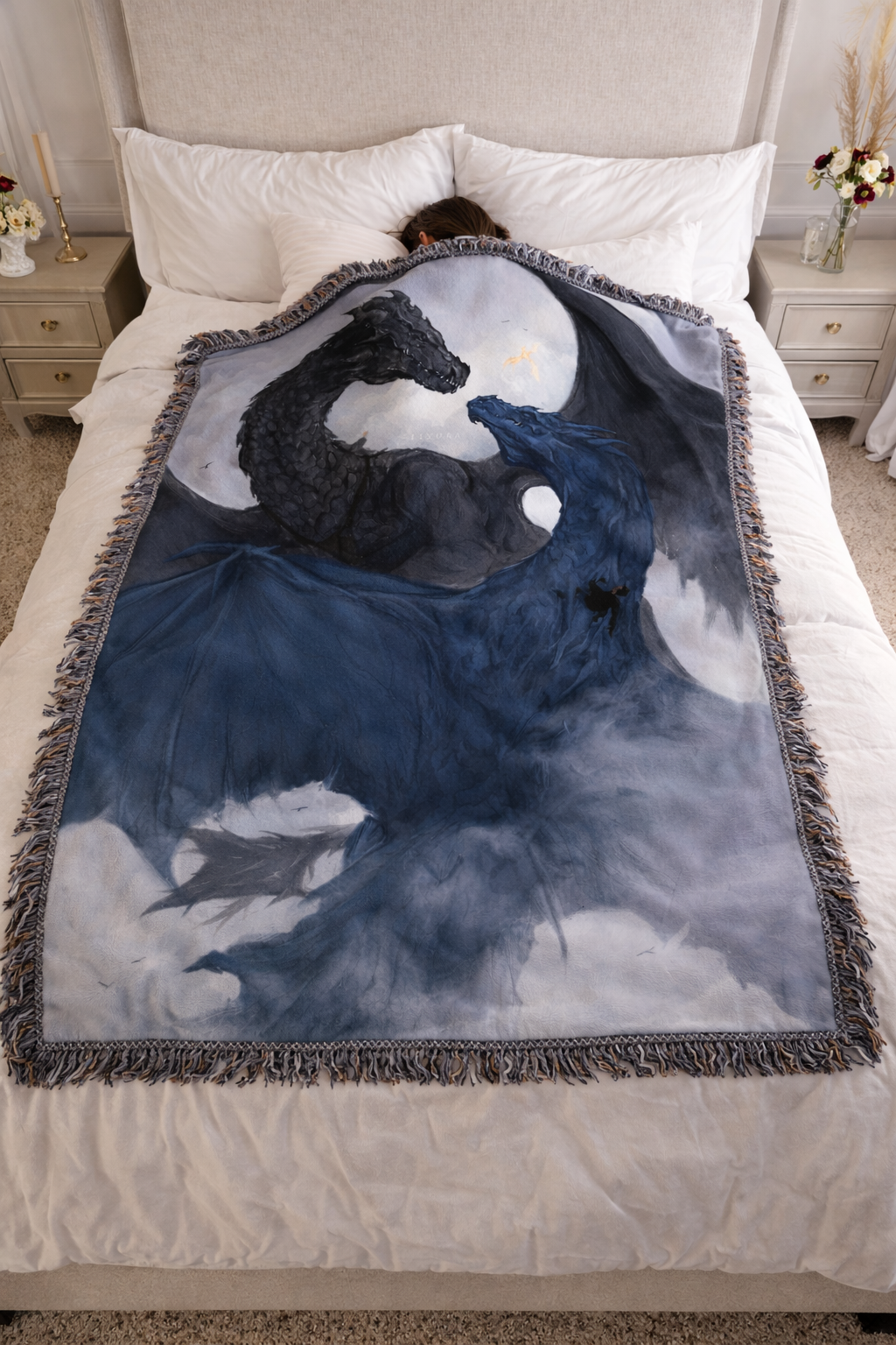 Fourth Wing Inspired Woven Blanket, Tairn and Andarna Dragon Throw, Fantasy Bookish Home Decor, Gift for Romantasy Readers BKVLR18