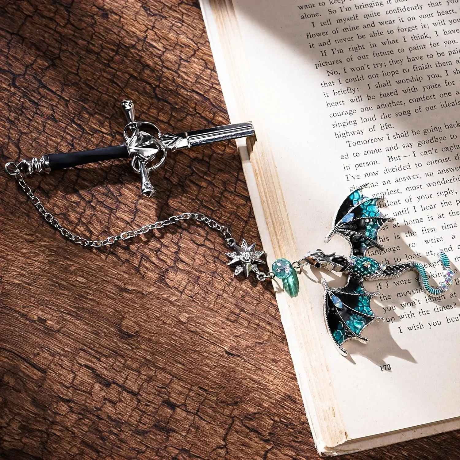Dragon Sword Fantasy Bookmark, Birthday Gifts for Readers, Book Lover Silver Metal Charm, Bookmarks Unique Gift For Women Men Bookish