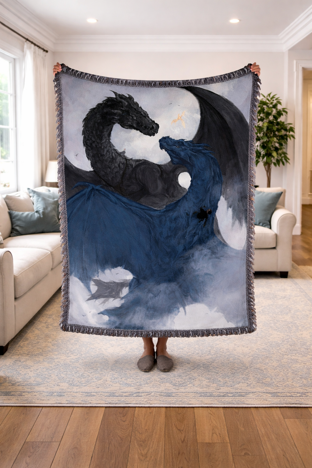 Fourth Wing Inspired Woven Blanket, Tairn and Andarna Dragon Throw, Fantasy Bookish Home Decor, Gift for Romantasy Readers BKVLR18