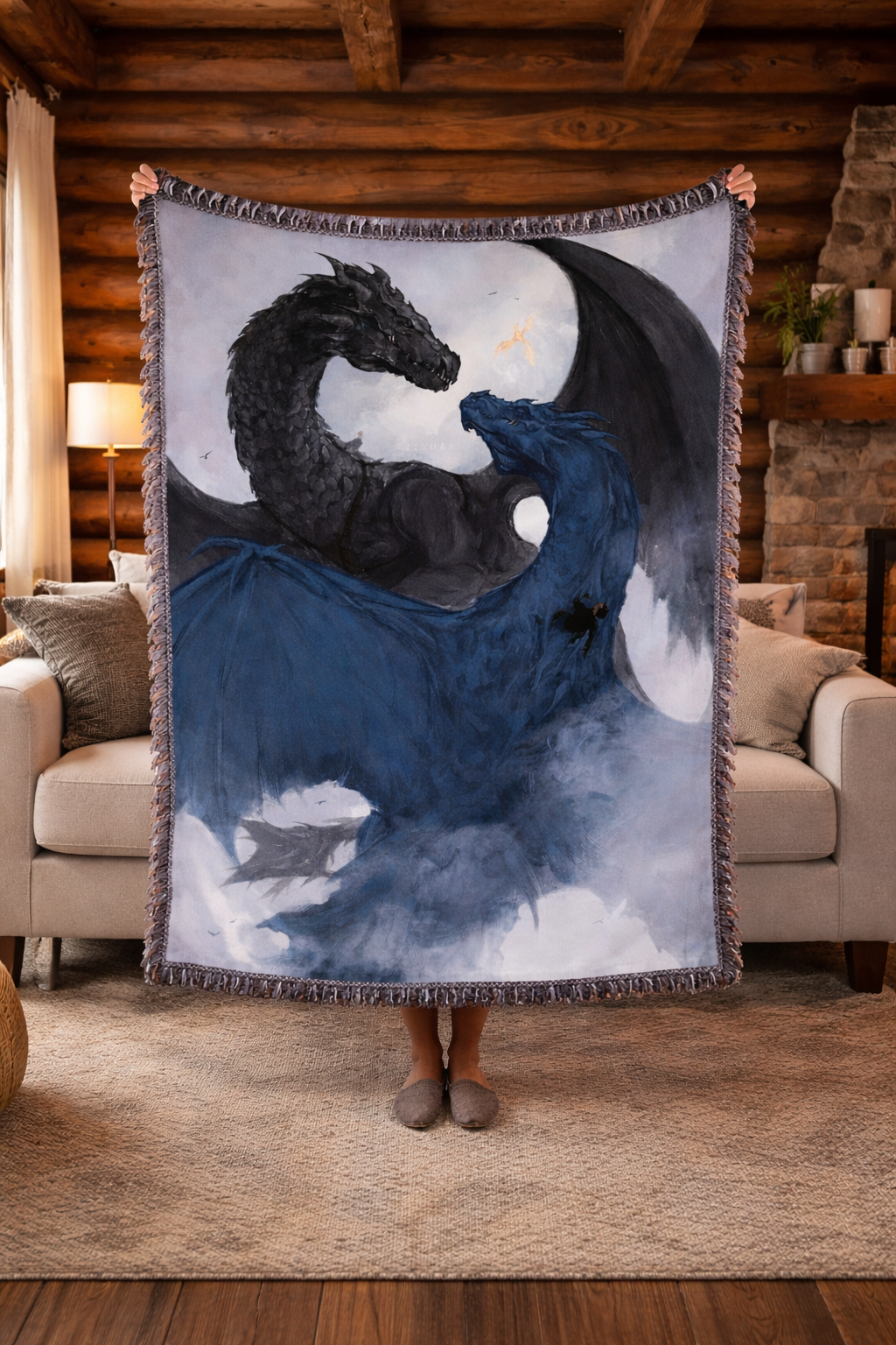 Fourth Wing Inspired Woven Blanket, Tairn and Andarna Dragon Throw, Fantasy Bookish Home Decor, Gift for Romantasy Readers BKVLR18