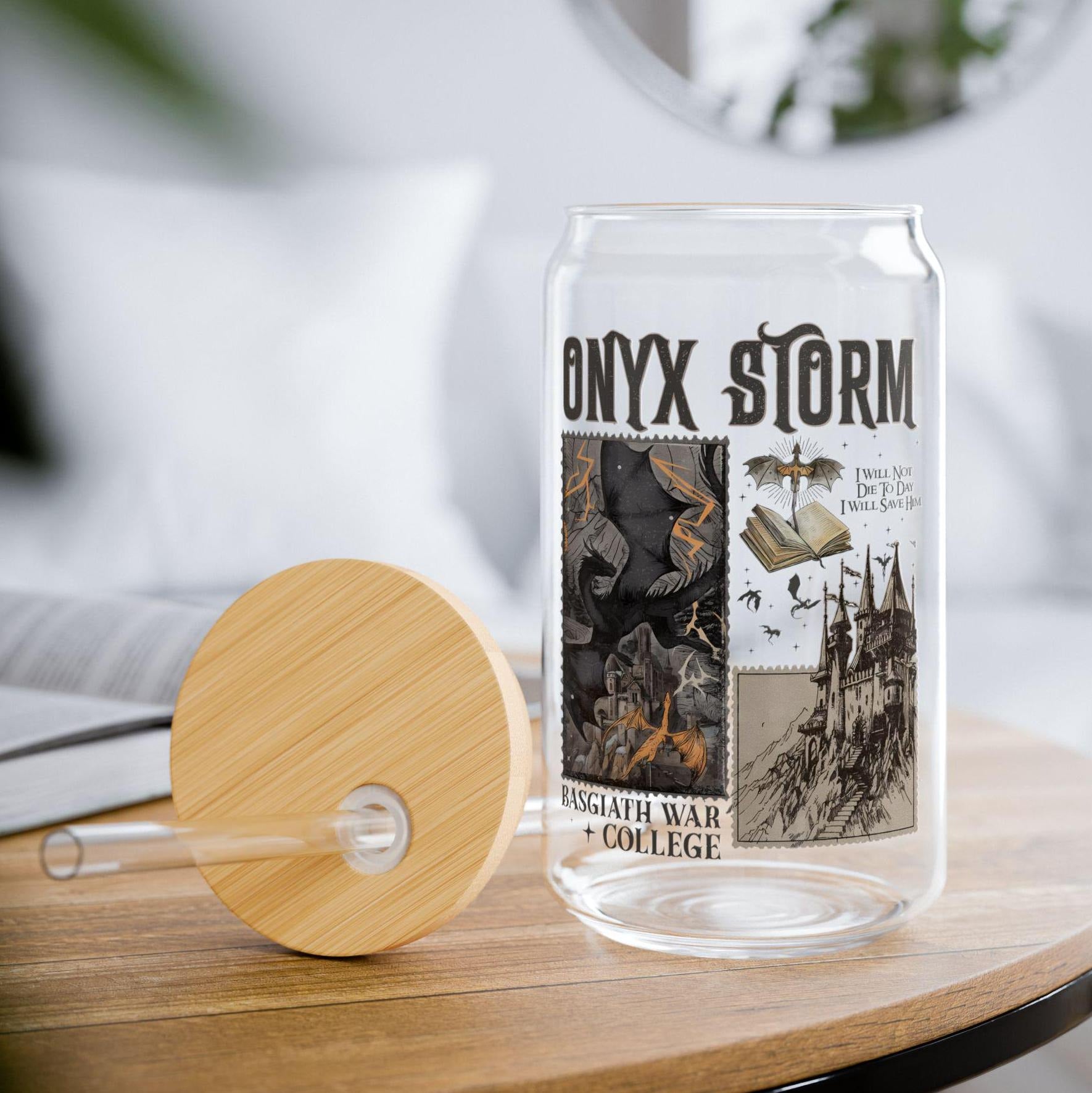 Fantasy Book Lover Glass Cup Fourth Wing Iced Coffee Cup Onyx Storm Mug Tumbler Fantasy Gift Merch Tumbler Romantasy Gift for Her Mug Gift GLVLR13