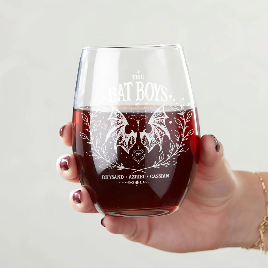 Bat Boys Stemless Wine Glass, Night Court Inspired Wine Cup, Winged Fantasy Barware, Dark Bookish Reader Gift, BGVLR09