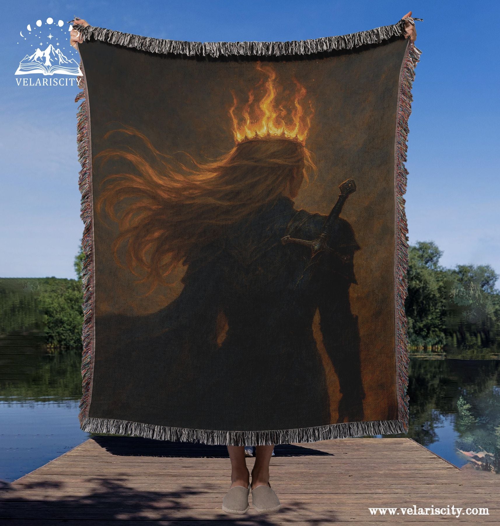 Aelin Throne of Glass Woven Blanket, Fantasy Crown and Sword Design Throw, Fire Queen Inspired Home Decor, Perfect Gift for Fantasy Fans BKVLR11
