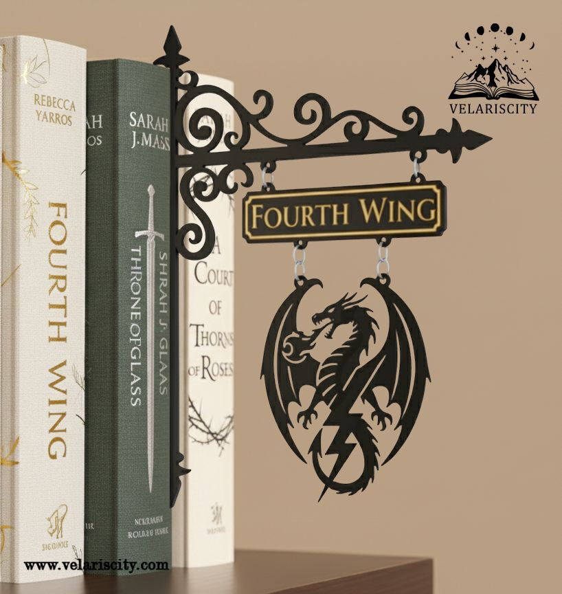 Fourth Wing Book Tavern Sign, Dragon Emblem Wooden Book Tracker, Basgiath Decor, Fantasy Wall Hanging, Gift for Dragon Lovers BSVLR31