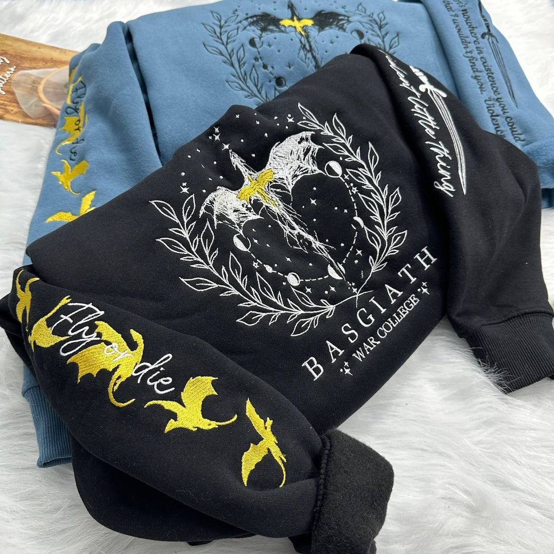 Embroidered Fourth Wing Sweatshirt, Basgiath War College Embroidered Sweatshirt, VEMB03