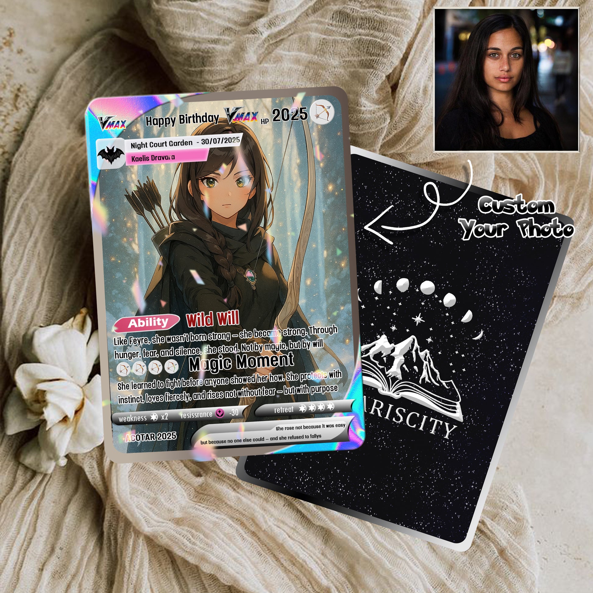 Birthday Custom Card, Custom Photo Anime Card, ACOTAR Card Gift, Custom Feyre Card Gift. CVLR026