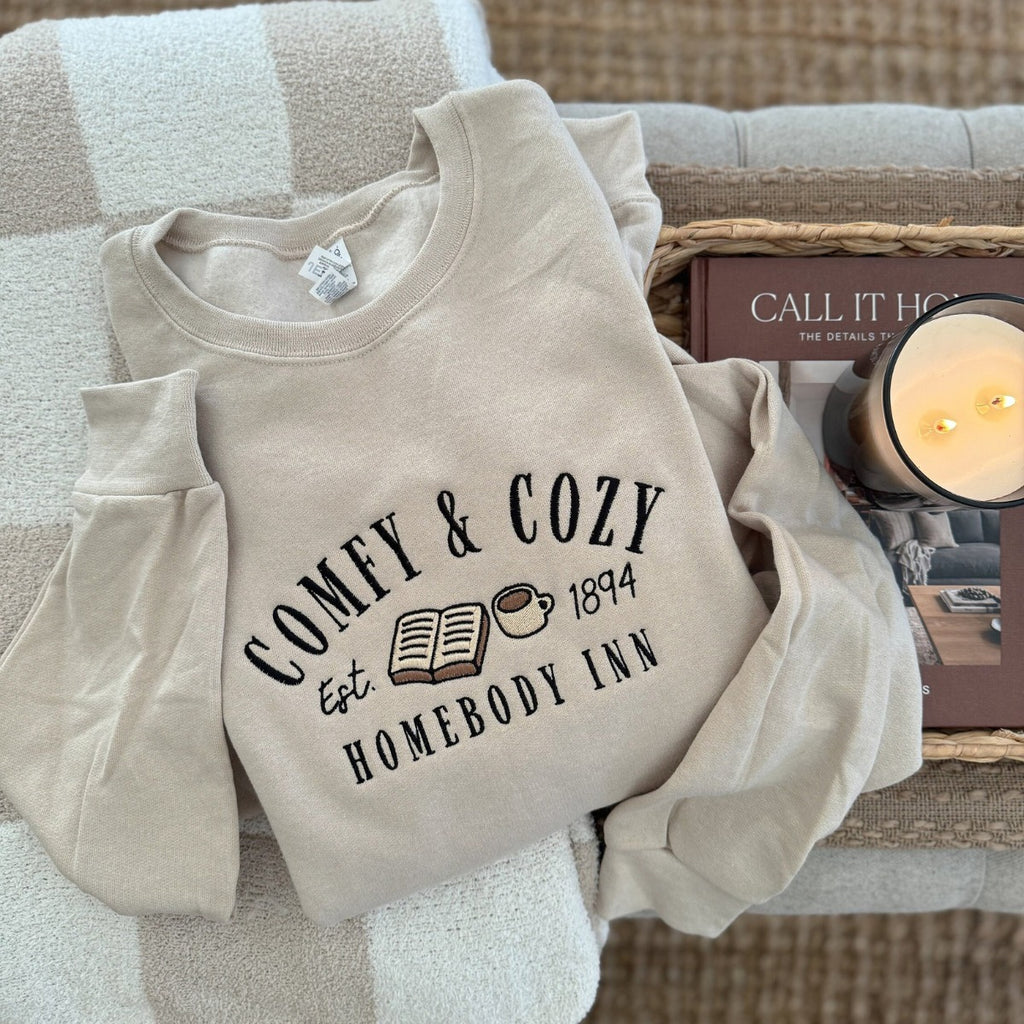 Embroidered Comfy & Cozy, Homebody Inn Sweatshirt, Embroidered Sweatshirt, Book Club Sweatshirt, Gifts for Her, Book Club Gift