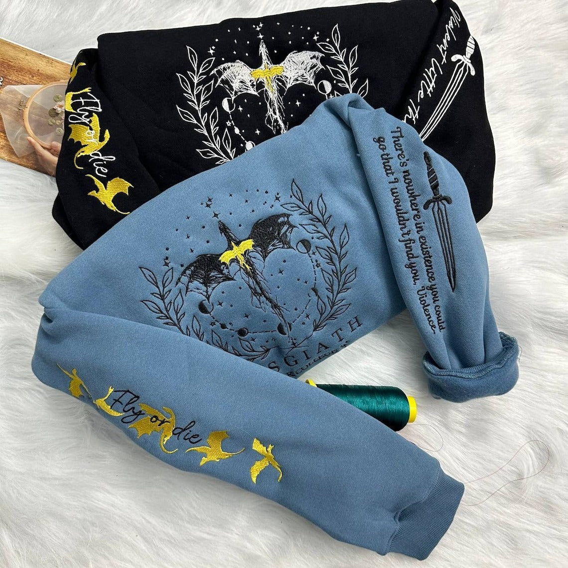 Embroidered Fourth Wing Sweatshirt, Basgiath War College Embroidered Sweatshirt, VEMB03