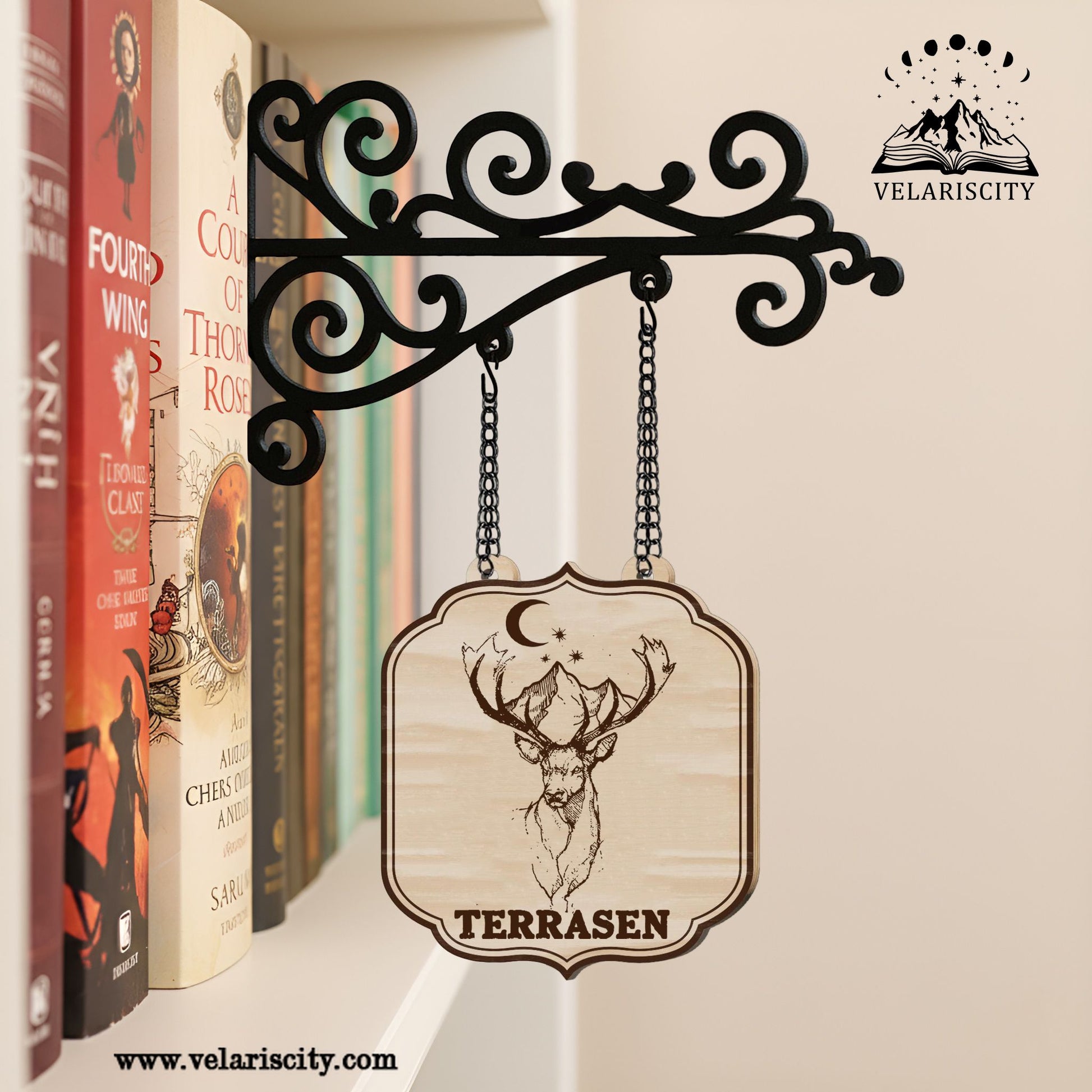 Terrasen Book Tavern Signs, Throne of Glass Inspired Wooden Hanging Sign, Fantasy Decor for Book Lovers, Home Library Decor, Book Gift BSVLR12