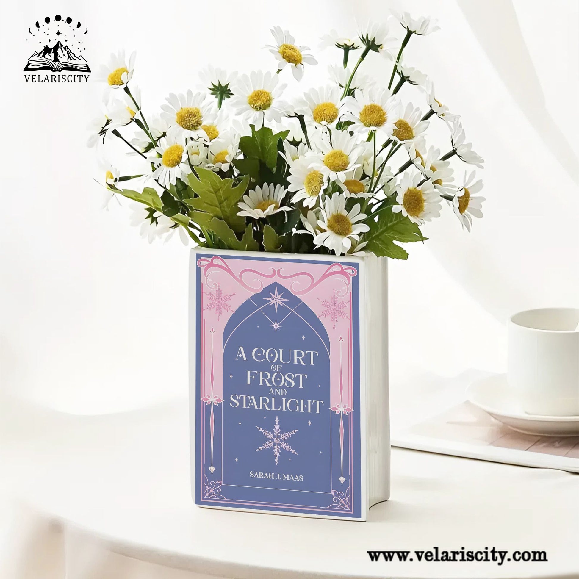 A Court of Frost and Starlight Ceramic Book Vase, Winter Fantasy Decor, Starlight Aesthetic Gift for Book Lovers CVVRL11