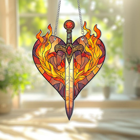 Fireheart Suncatcher, Throne of Glass Fantasy TOG Bookish Window Hanging, Aelin Galathynius ACRYLIC Wall Art,Book Lover Gift,Bookshelf Decor SGVLR11