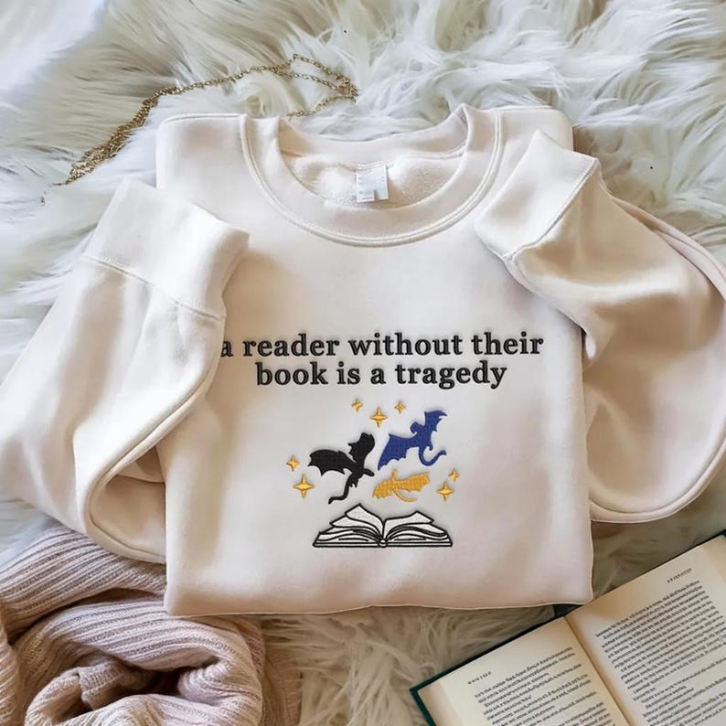 Reader Without Their Book Sweatshirt, Fantasy Dragon Book Lover Crewneck, Cozy Gift for Readers and Bookworms VEMB76