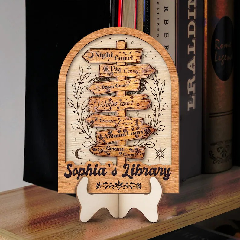 ACOTAR Inspired Bookish Decor, Custom Wooden Book Sign, Night Court Seasonal Courts Signpost, Book Lover Gift BTVLR47