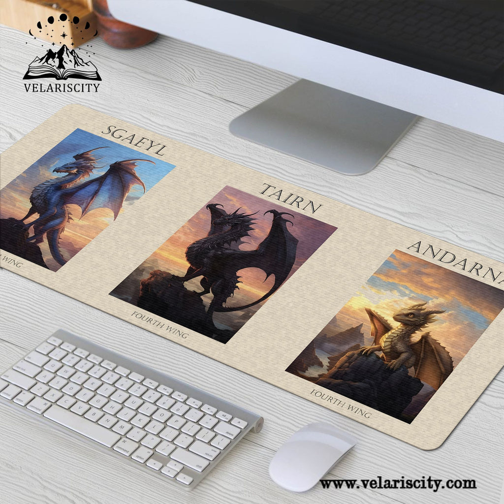 Fourth Wing Desk Mat, Tairn, Andarna & Sgaeyl Dragon Art, Rebecca Yarros Empyrean Desk Pad DMVLR21