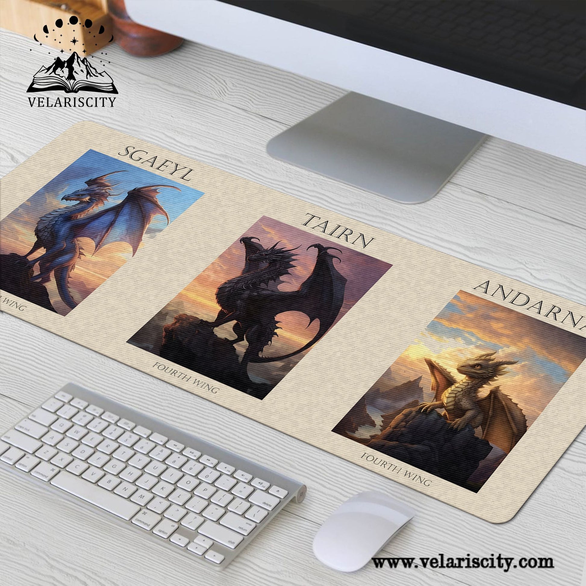 Fourth Wing Desk Mat, Tairn, Andarna & Sgaeyl Dragon Art, Rebecca Yarros Empyrean Desk Pad DMVLR21