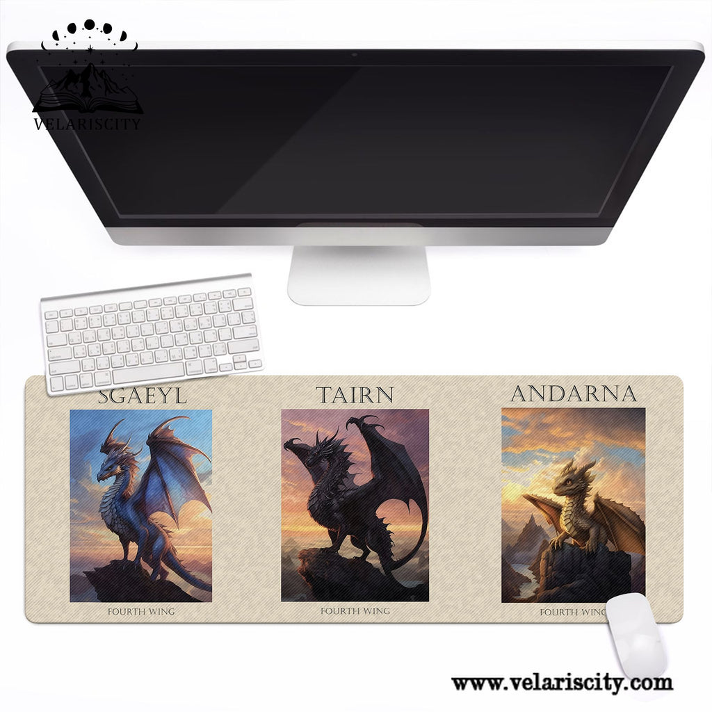 Fourth Wing Desk Mat, Tairn, Andarna & Sgaeyl Dragon Art, Rebecca Yarros Empyrean Desk Pad DMVLR21