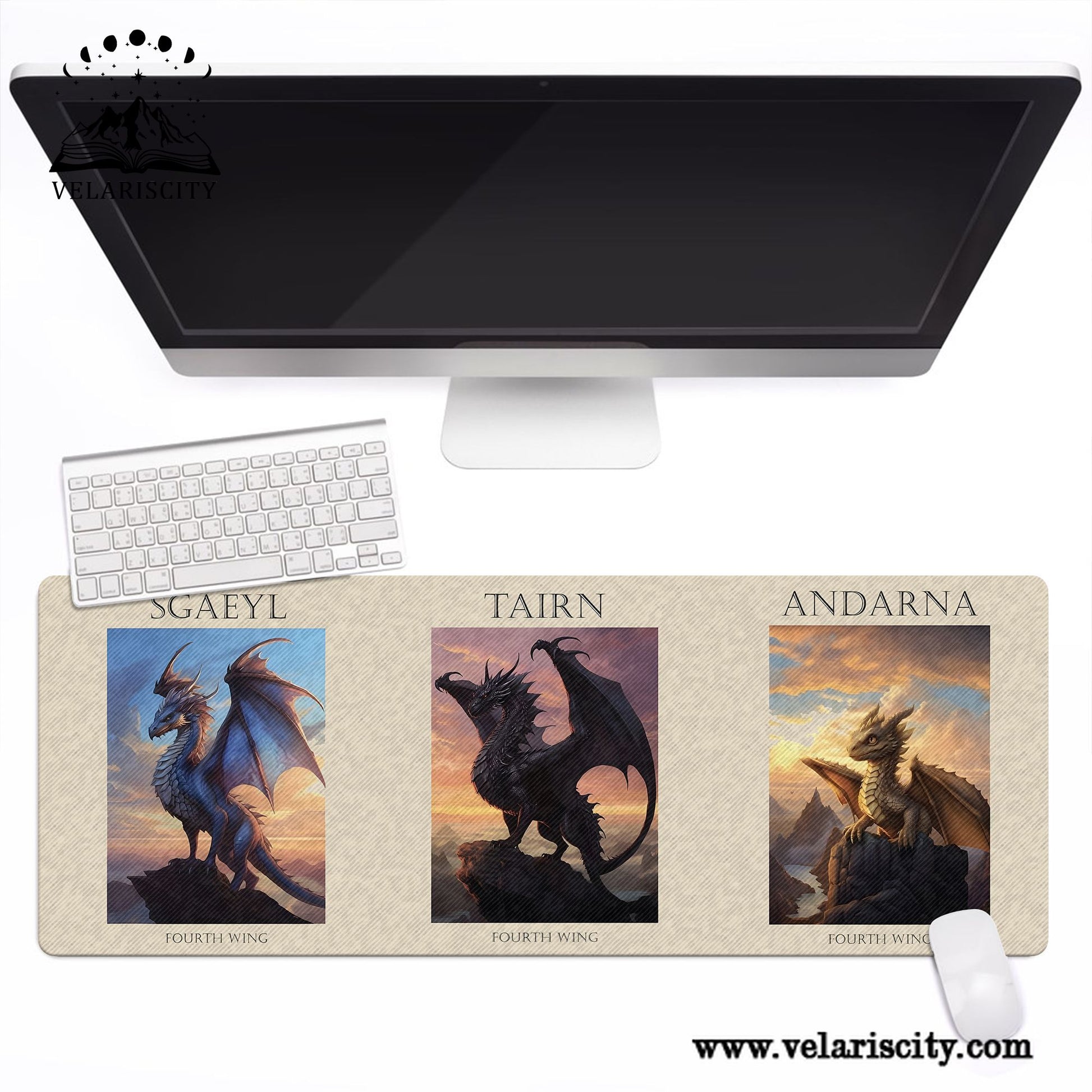 Fourth Wing Desk Mat, Tairn, Andarna & Sgaeyl Dragon Art, Rebecca Yarros Empyrean Desk Pad DMVLR21