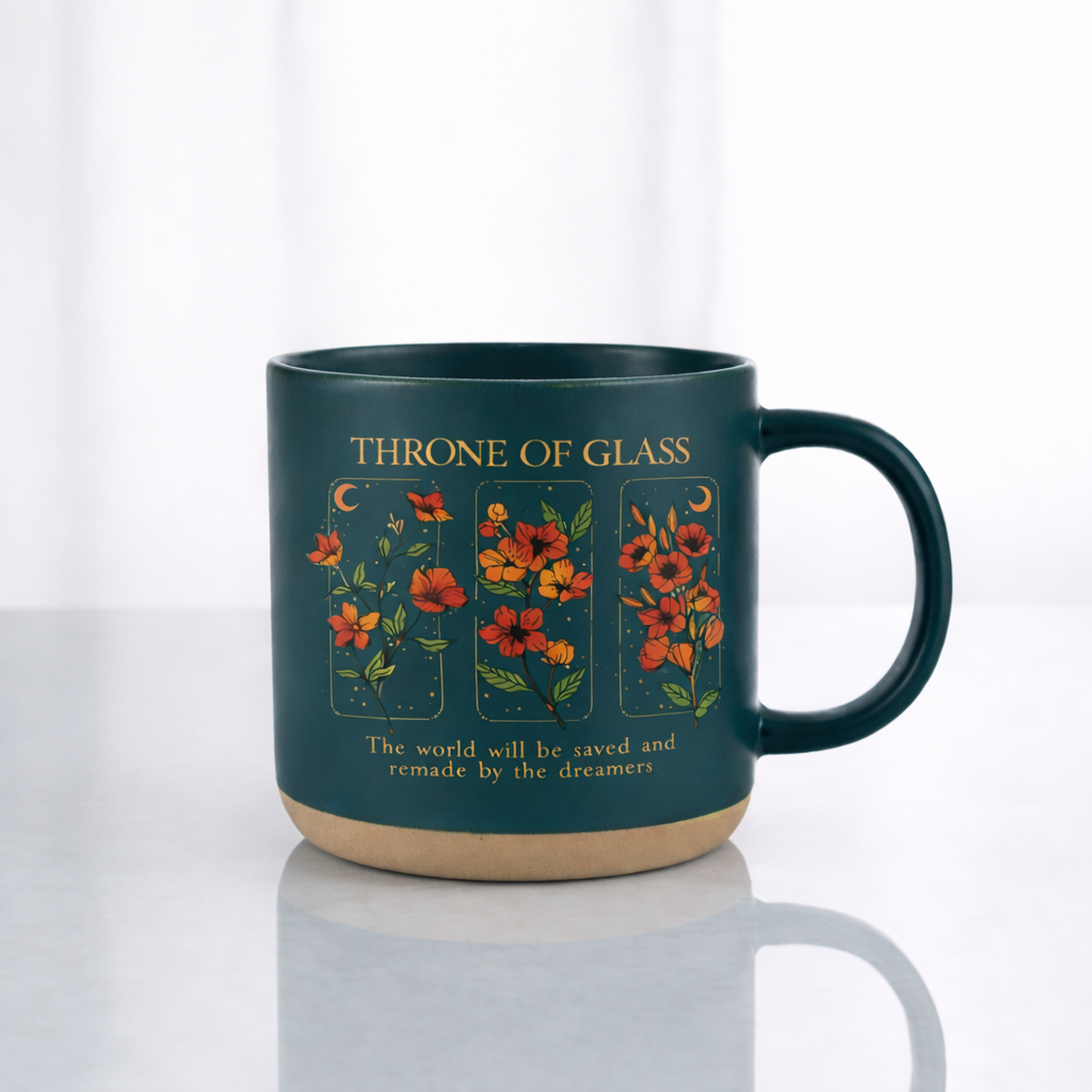 Throne of Glass Pottery Mug, Floral Bookish Coffee Cup, Fantasy Reader Gift, Dreamers Quote Ceramic Mug PMVLR32