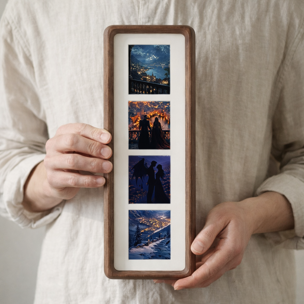 Dragon Rider Photobooth Frame, Elongated Solid Wood Photo Strip Frame, Vertical Wooden Picture Frame for Fourth Wing Fans, Fantasy Bookish Decor, Handheld Gift Keepsake