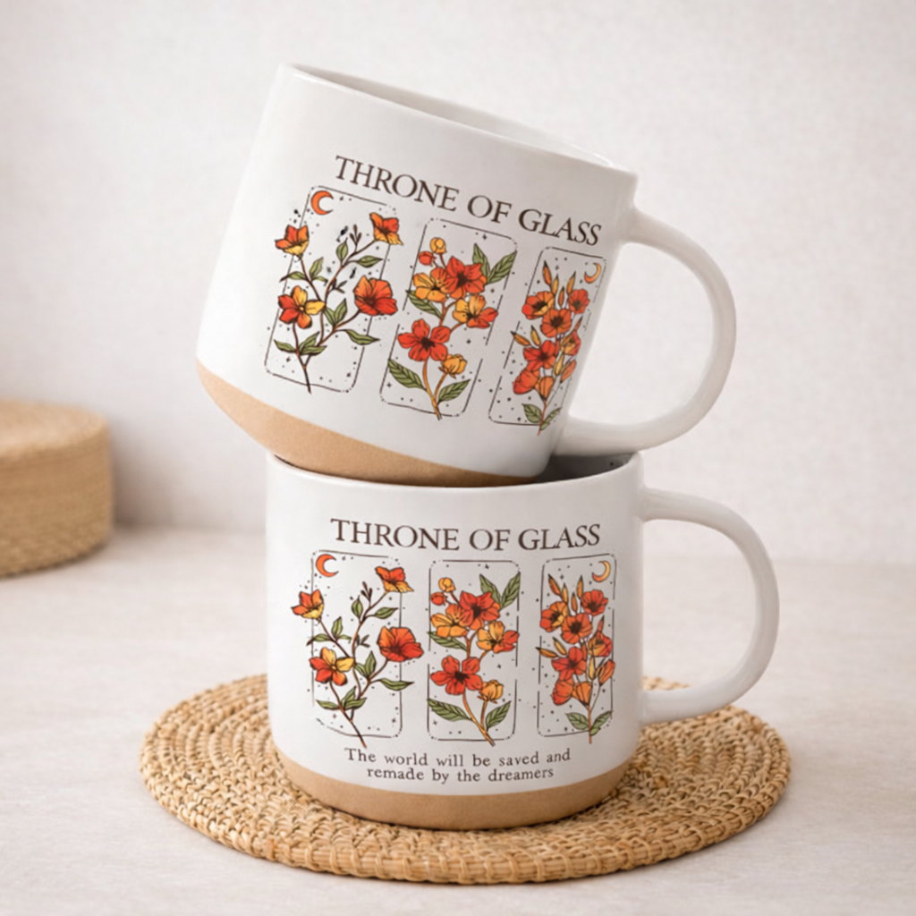 Throne of Glass Pottery Mug, Floral Bookish Coffee Cup, Fantasy Reader Gift, Dreamers Quote Ceramic Mug PMVLR32
