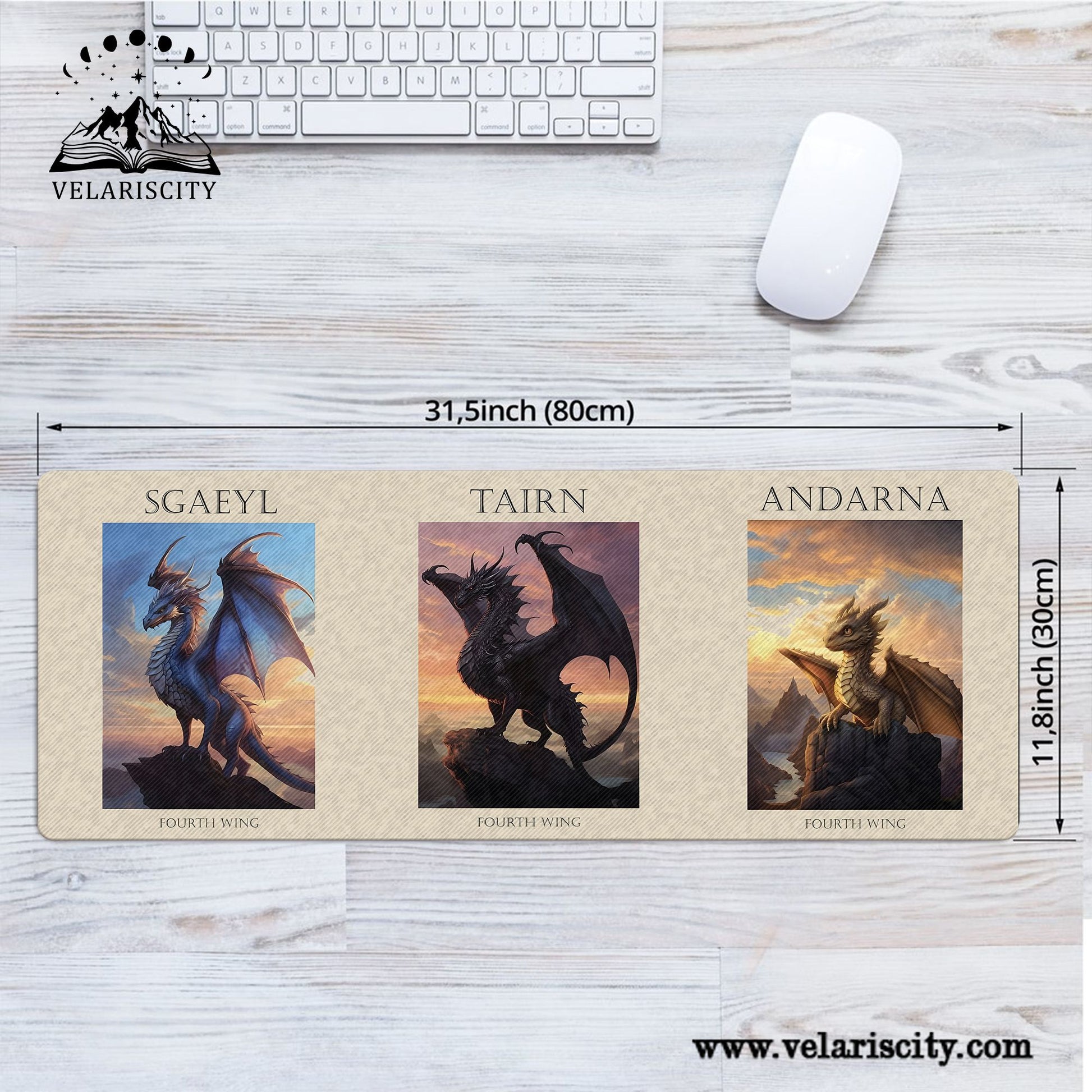 Fourth Wing Desk Mat, Tairn, Andarna & Sgaeyl Dragon Art, Rebecca Yarros Empyrean Desk Pad DMVLR21