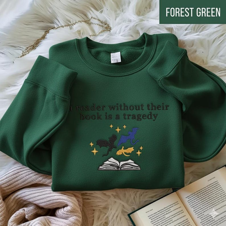 Reader Without Their Book Sweatshirt, Fantasy Dragon Book Lover Crewneck, Cozy Gift for Readers and Bookworms VEMB76