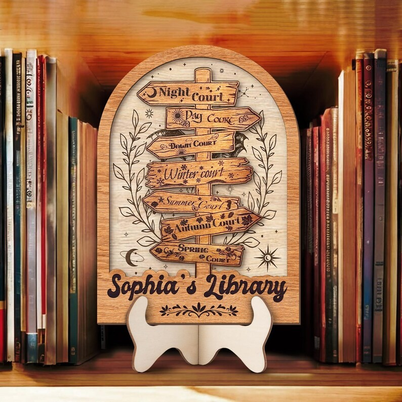ACOTAR Inspired Bookish Decor, Custom Wooden Book Sign, Night Court Seasonal Courts Signpost, Book Lover Gift BTVLR47