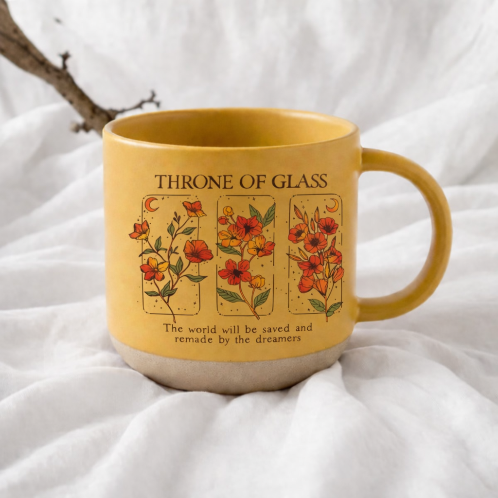 Throne of Glass Pottery Mug, Floral Bookish Coffee Cup, Fantasy Reader Gift, Dreamers Quote Ceramic Mug PMVLR32