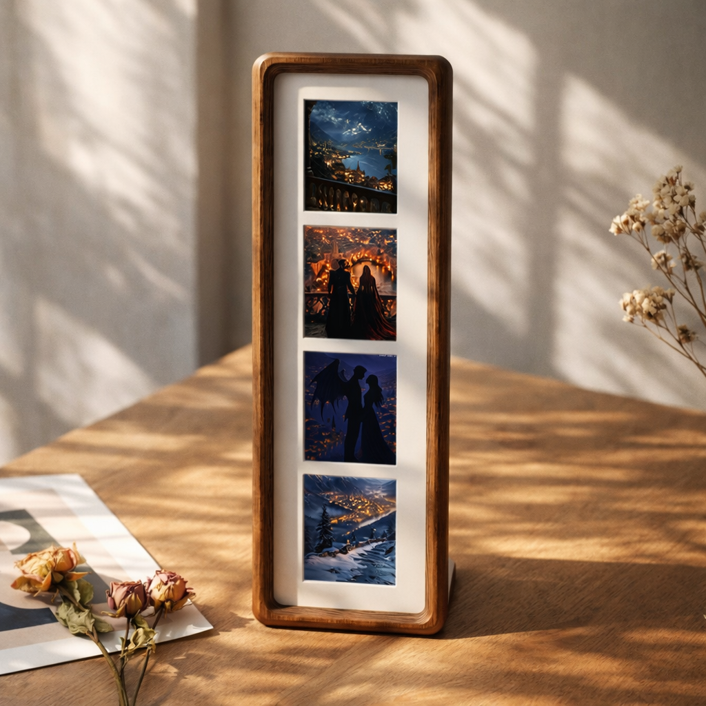 Dragon Rider Photobooth Frame, Elongated Solid Wood Photo Strip Frame, Vertical Wooden Picture Frame for Fourth Wing Fans, Fantasy Bookish Decor, Handheld Gift Keepsake