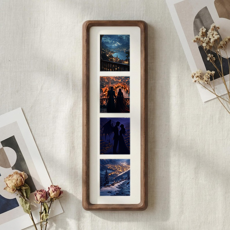 Dragon Rider Photobooth Frame, Elongated Solid Wood Photo Strip Frame, Vertical Wooden Picture Frame for Fourth Wing Fans, Fantasy Bookish Decor, Handheld Gift Keepsake