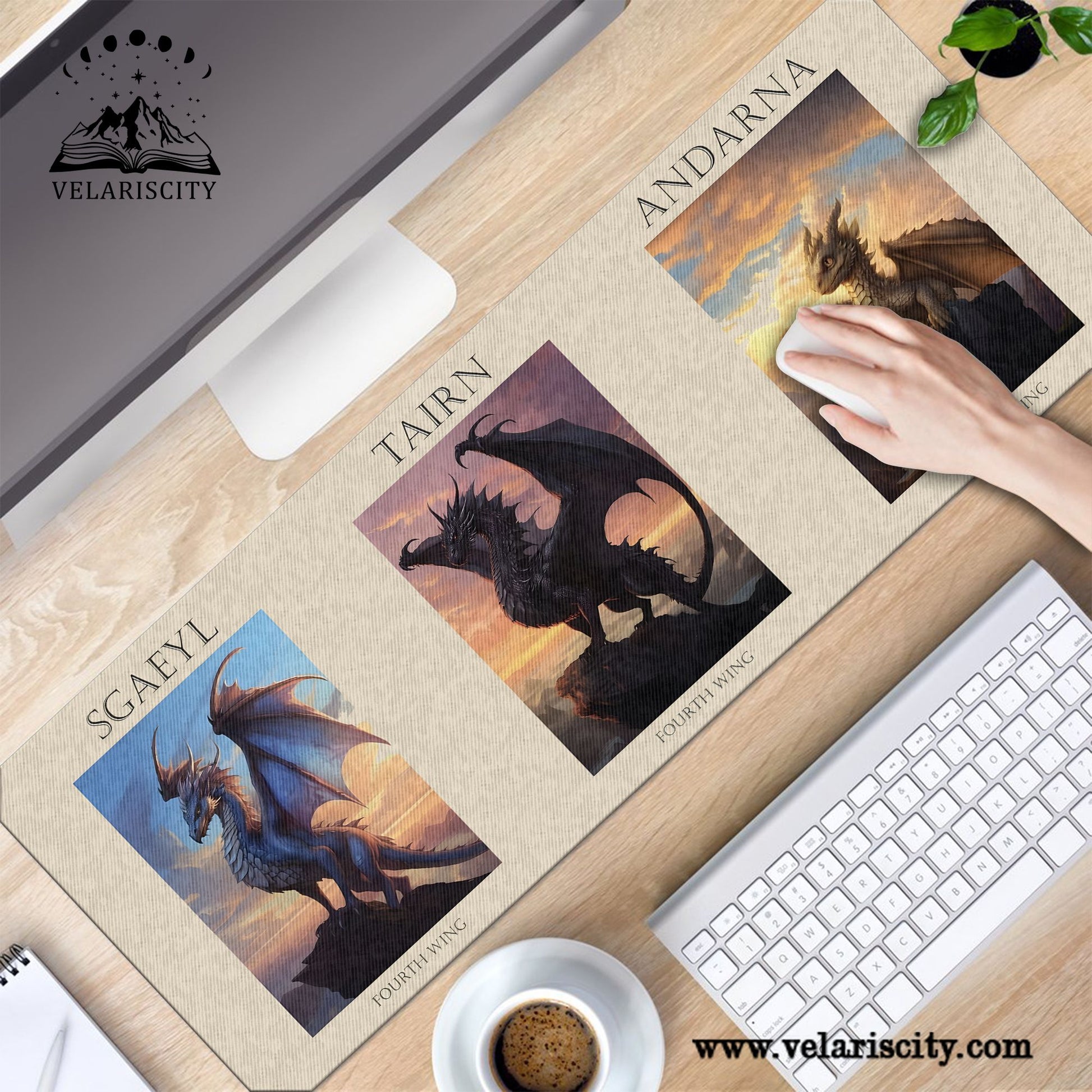 Fourth Wing Desk Mat, Tairn, Andarna & Sgaeyl Dragon Art, Rebecca Yarros Empyrean Desk Pad DMVLR21