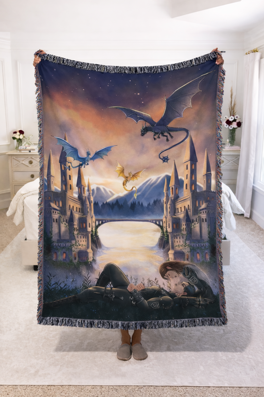 Fourth Wing Inspired Woven Blanket, Dragon Riders Fantasy Throw, Bookish Castle Home Decor, Gift for Romantasy Readers BKVLR20