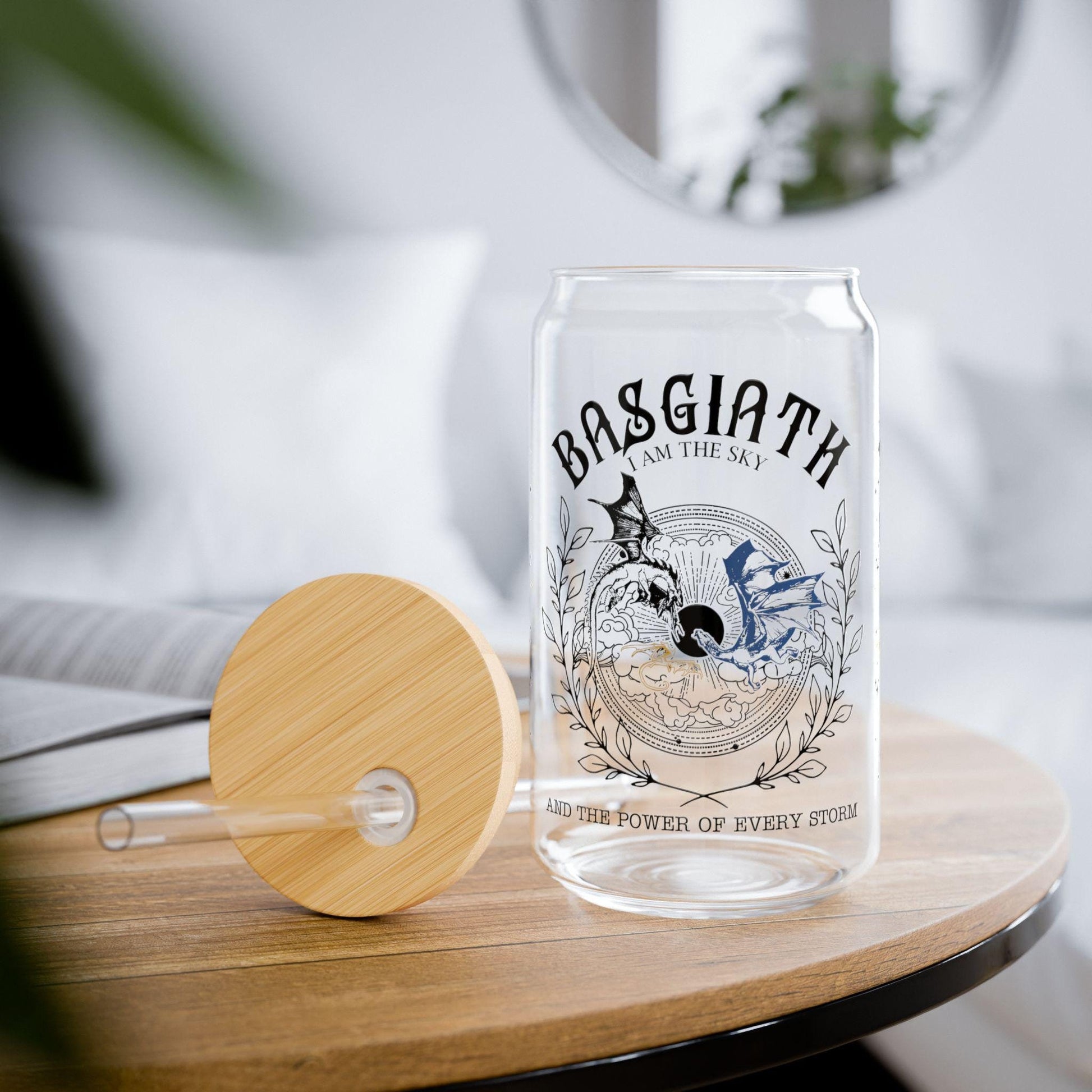 Fantasy Book Lover Glass Cup with Lid and Straw, Fourth Iced Coffee Cup, Wing Glass Tumbler, Fantasy Gift Merch Tumbler, Romantasy GLVLR14