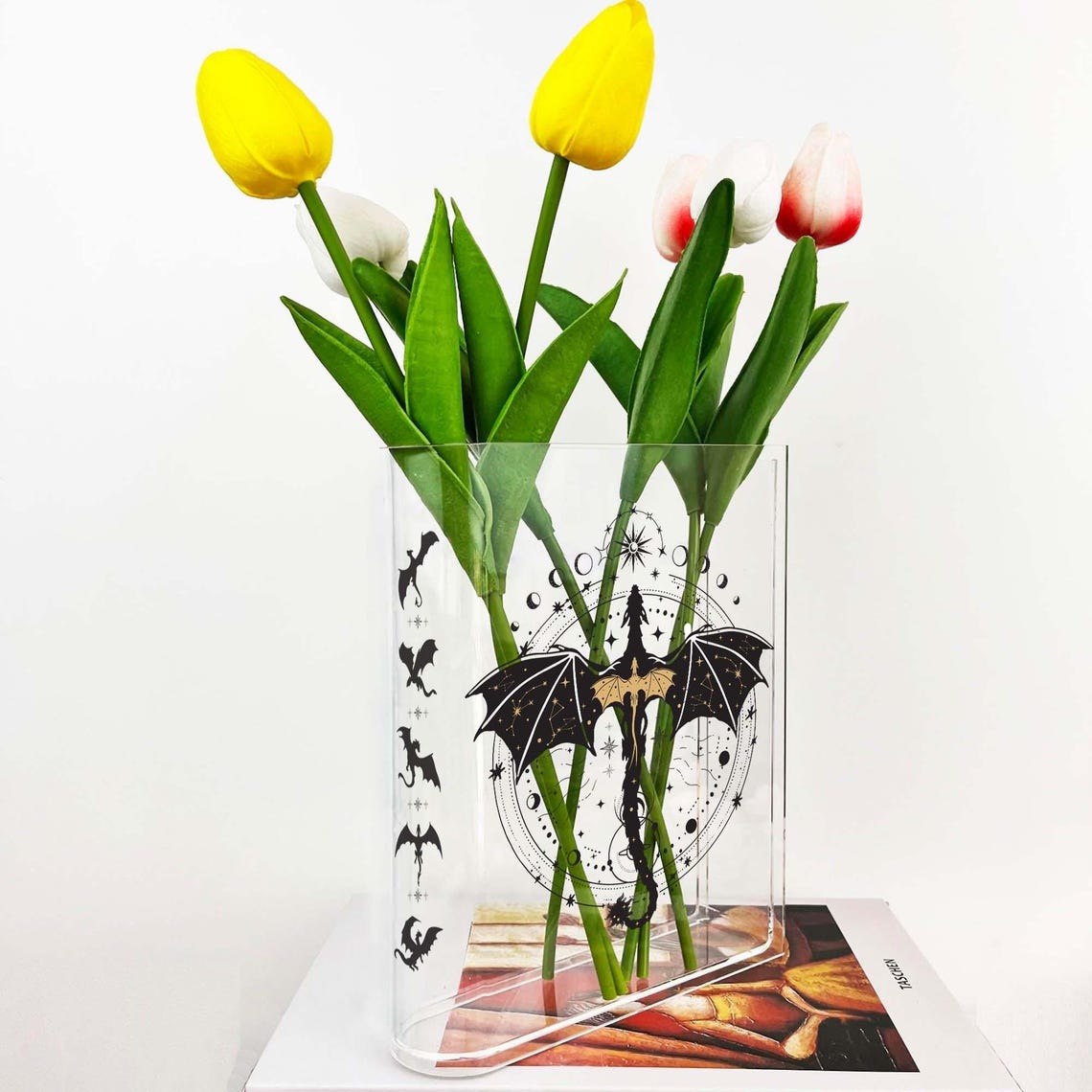 Fourth Wing Book Shaped Flower Vase, Dragons Bookish Acrylic Book Vase, Gift for Book Lovers, VLRBV11