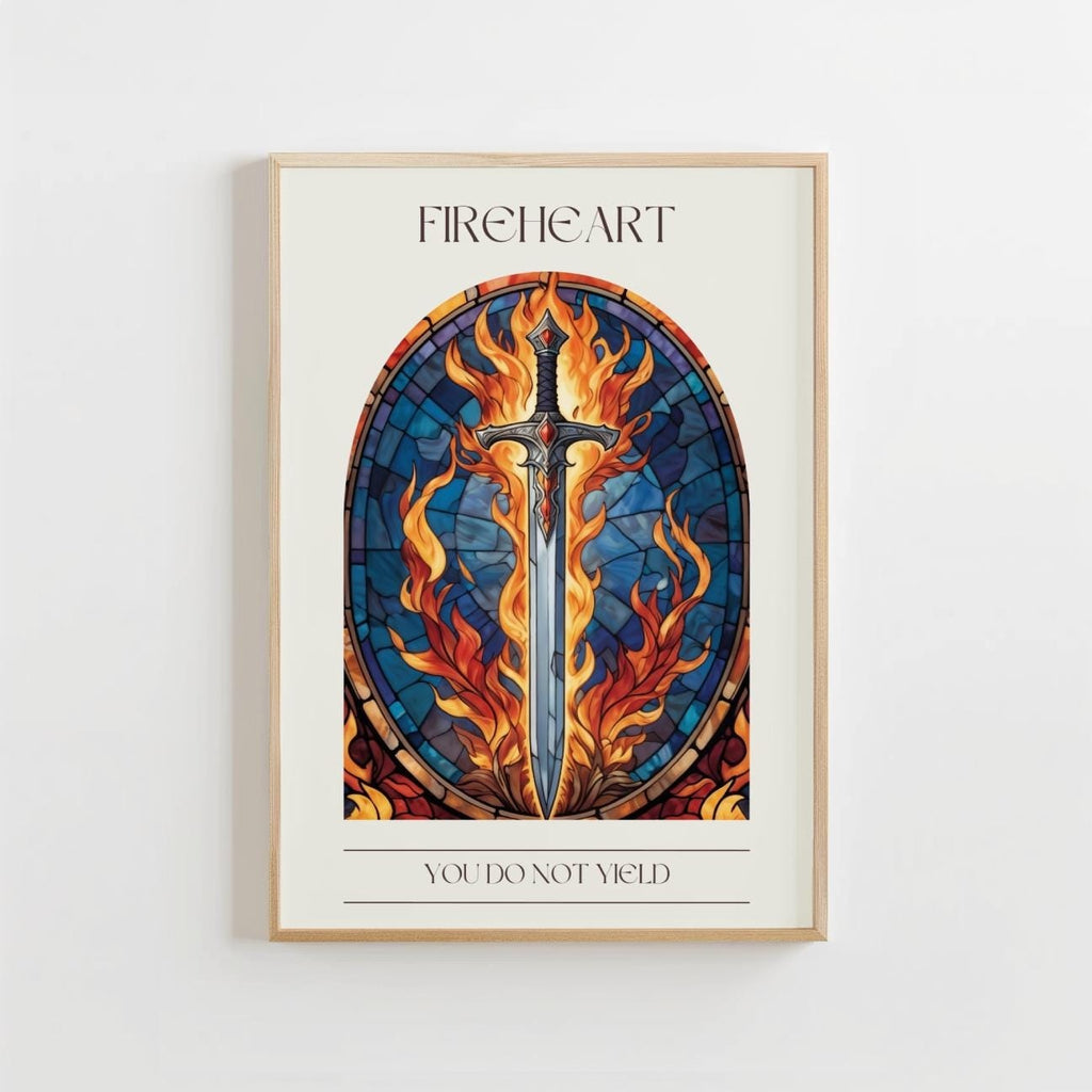 Fireheart Poster, You Do Not Yield Poster, Throne of Glass Wall Art, Terrasen Sword Art Print, Sarah J Maas Poster, Fantasy Book Decor, Stained Glass Bookish Art VLRP33