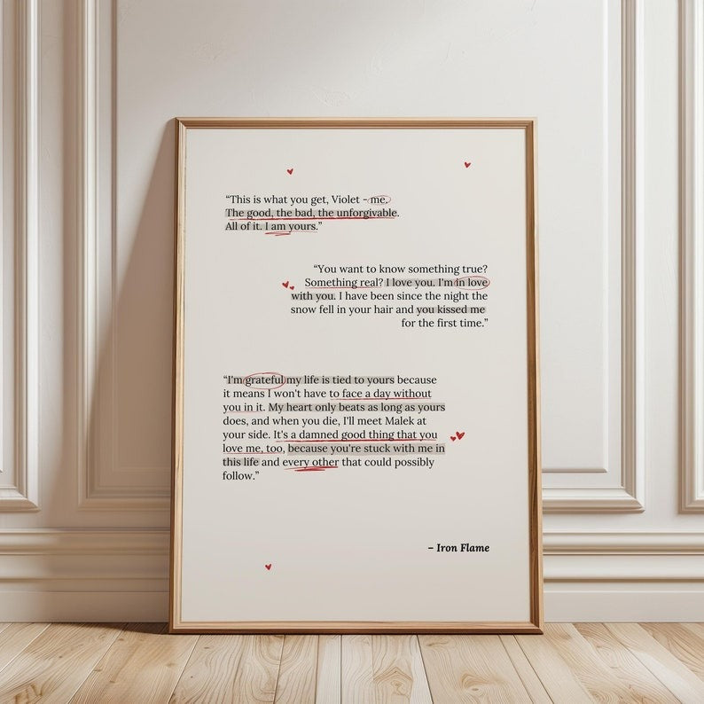 IRON FLAME - Iron Flame quote poster, book quote wall art, fantasy book poster VLRP13