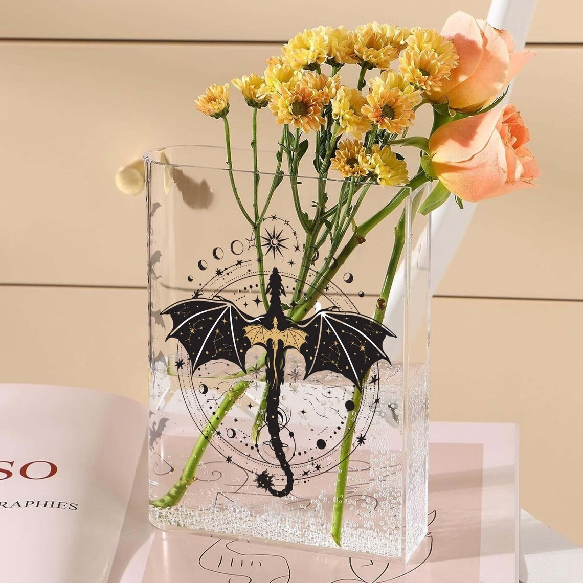 Fourth Wing Book Shaped Flower Vase, Dragons Bookish Acrylic Book Vase, Gift for Book Lovers, VLRBV11