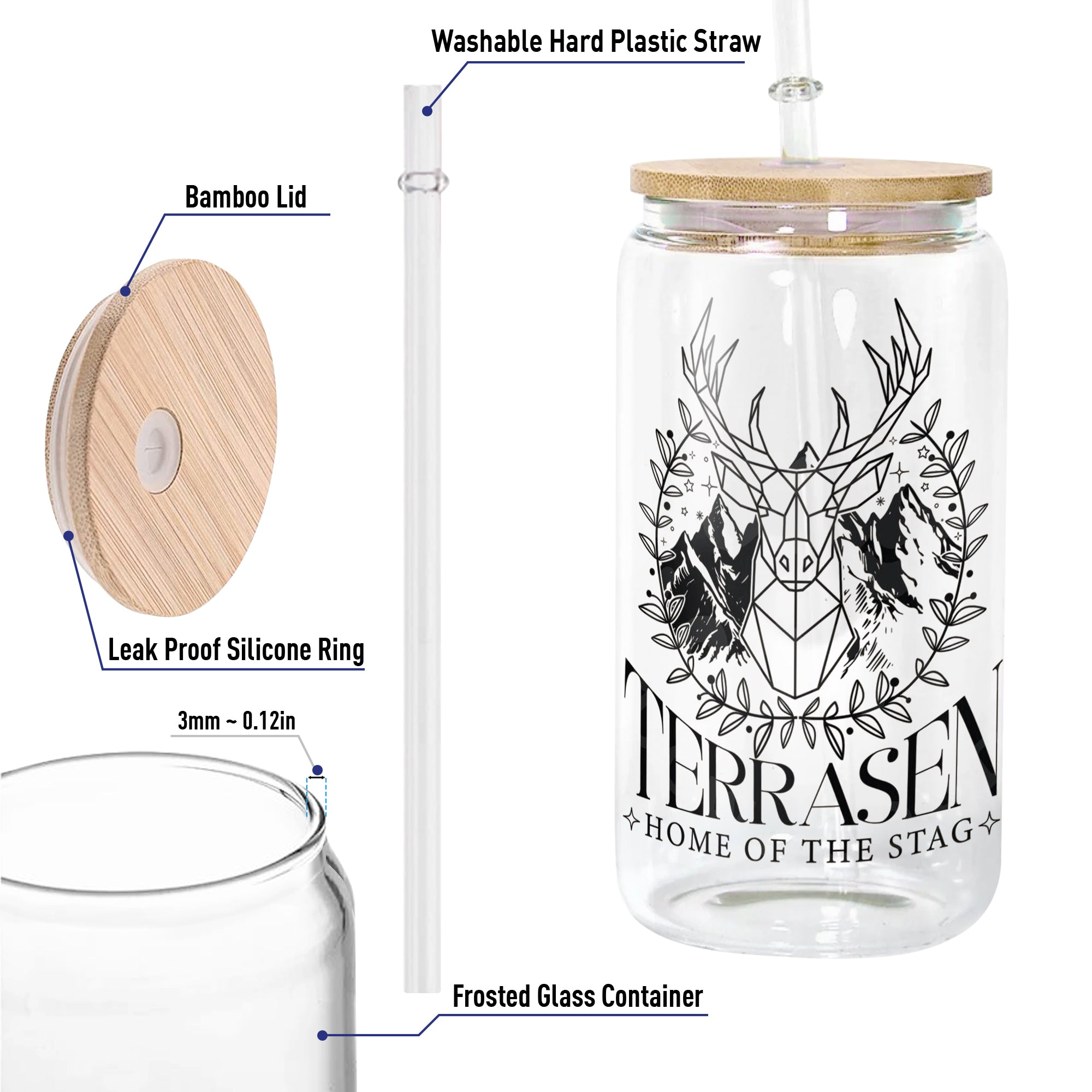 Terrasen Glass Can Cup with Straw, Throne of Glass Fireheart You Do Not Yield Tumbler, Aelin Galathynius Bookish Gift GLVLR48