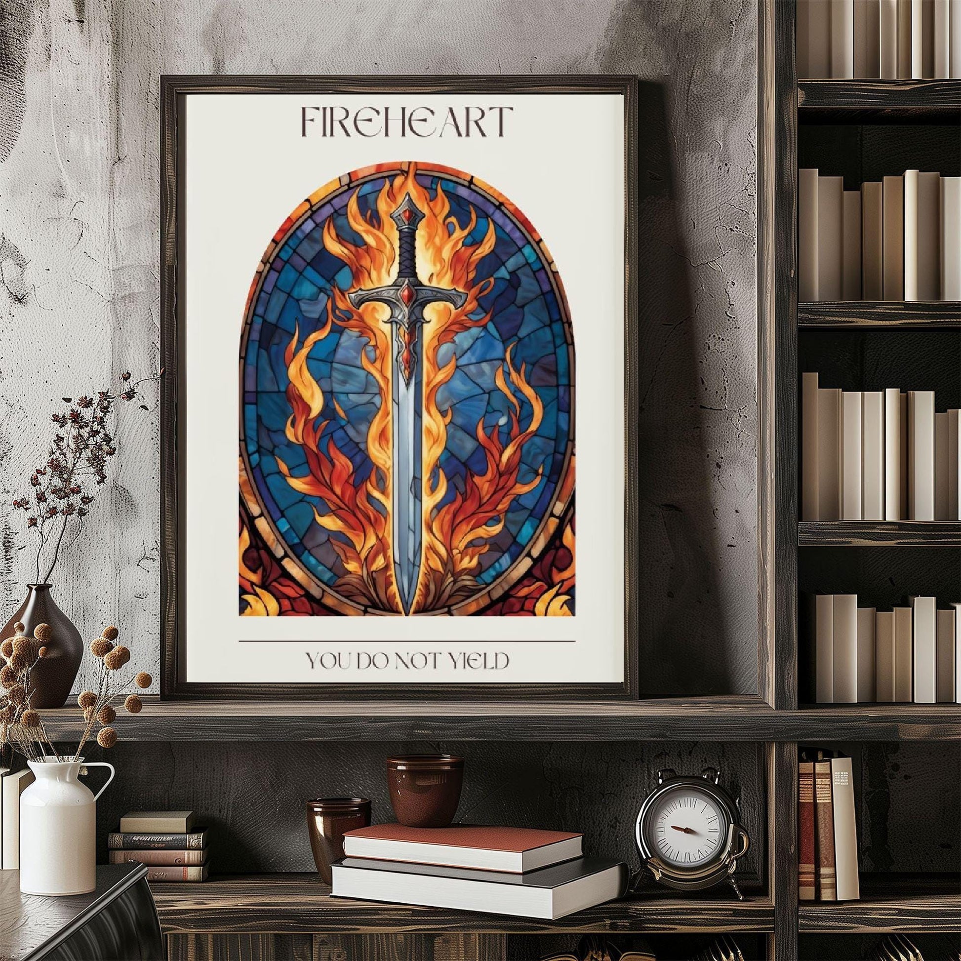 Fireheart Poster, You Do Not Yield Poster, Throne of Glass Wall Art, Terrasen Sword Art Print, Sarah J Maas Poster, Fantasy Book Decor, Stained Glass Bookish Art VLRP33