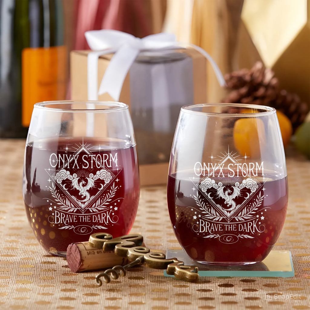 Onyx Storm Stemless Wine Glass, Dragon Storm Wine Cup, Brave The Dark Fantasy Barware, Bookish Reader Gift, BGVLR11