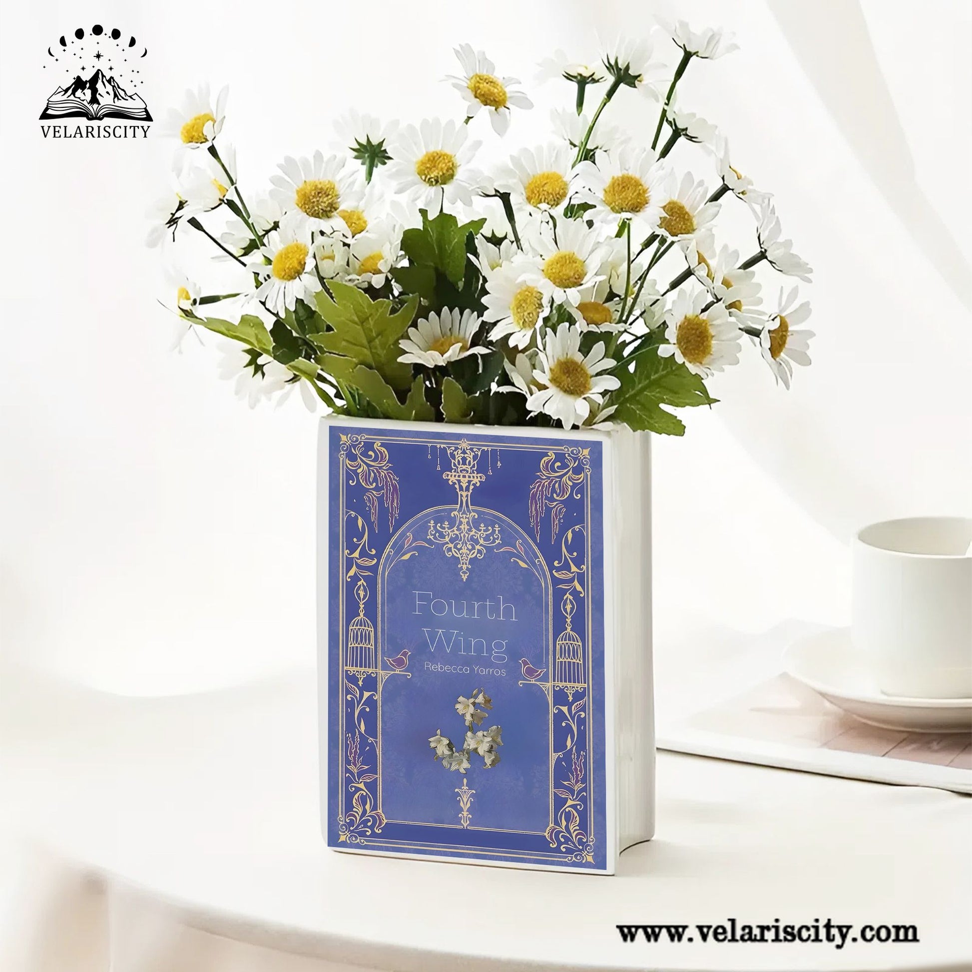 Fourth Wing Ceramic Book Vase, Elegant Fantasy Book Decor, Violet Sorrengail Aesthetic Gift for Dragon Book Lovers CVVRL12