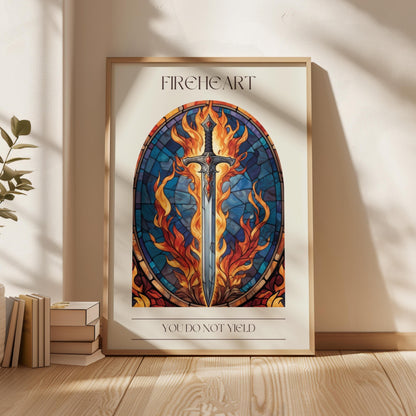 Fireheart Poster, You Do Not Yield Poster, Throne of Glass Wall Art, Terrasen Sword Art Print, Sarah J Maas Poster, Fantasy Book Decor, Stained Glass Bookish Art VLRP33