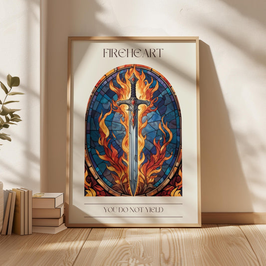Fireheart Poster, You Do Not Yield Poster, Throne of Glass Wall Art, Terrasen Sword Art Print, Sarah J Maas Poster, Fantasy Book Decor, Stained Glass Bookish Art VLRP33
