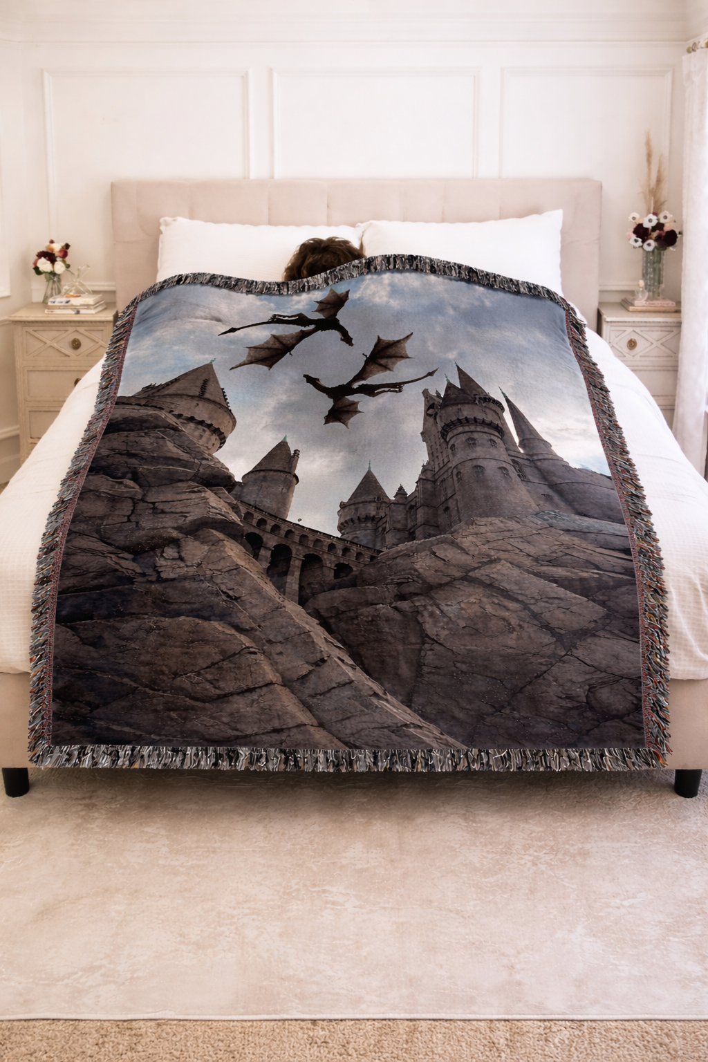 ACOTAR Inspired Woven Blanket, Night Court Mountain City Throw, Starfall Fantasy Home Decor, Gift for Romantasy Readers BKVLR21
