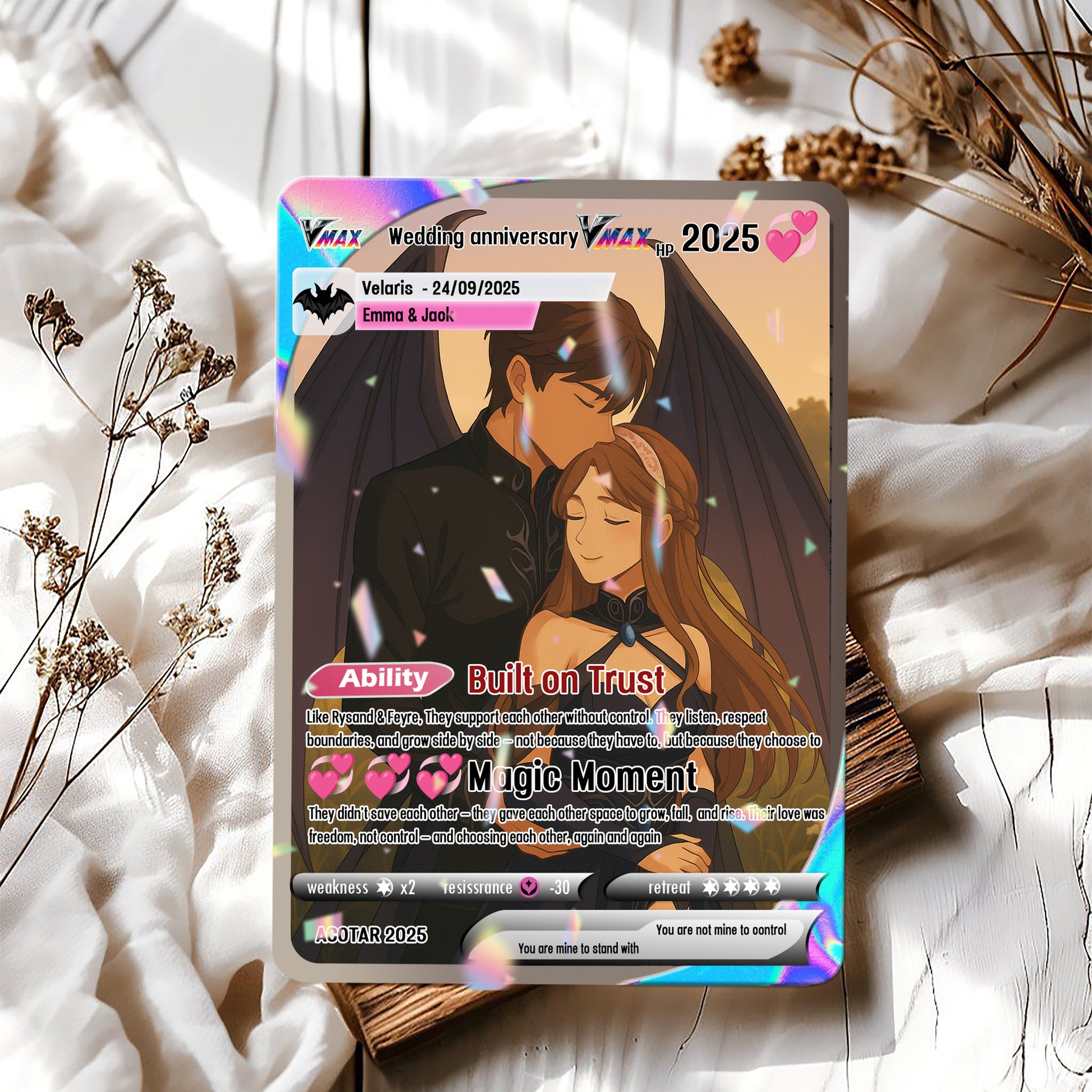 Wedding Anniversary Custom Card, Custom Photo Anime Card, ACOTAR Card Gift, Custom Rysand and Feyre Card Gift. CVLR034